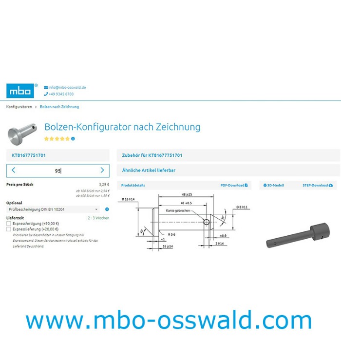 Bolzen-Konfigurator nach Zeichnung